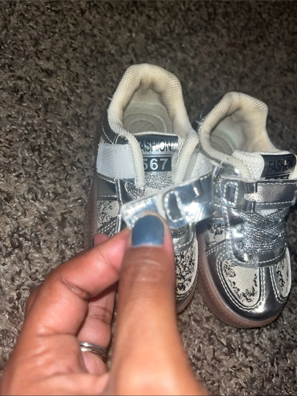 Kids Metallic Silver 'Fashion' Sneakers with Patterned Panels